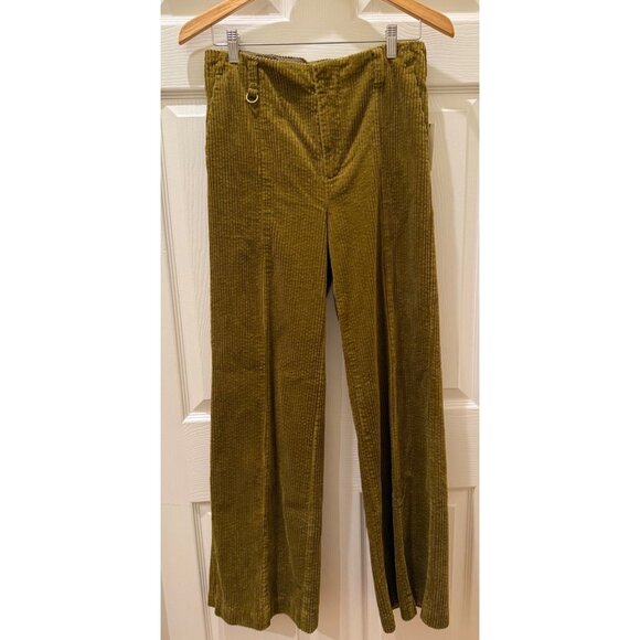 Anthropologie Womens Corduroy Chartreuse Pants Size 28 With D-Ring Detail & Back - Picture 1 of 8